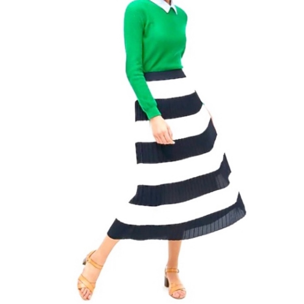 Striped Black & White Midi Skirt - Pleated A-Line